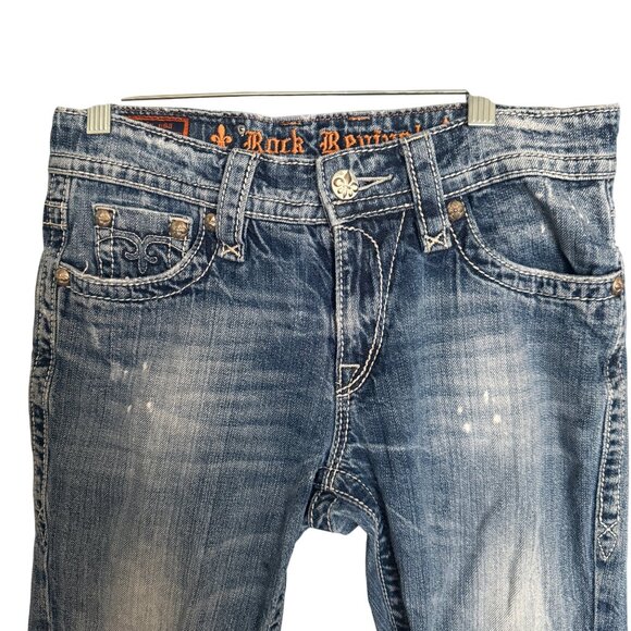 Rock Revival Emilie Boyfriend Distressed Denim Jeans Size 26 Womens Blue Mid-Ris - Picture 2 of 7